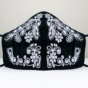 Fashionable Hand Embroidered Face Mask- Black/Silver