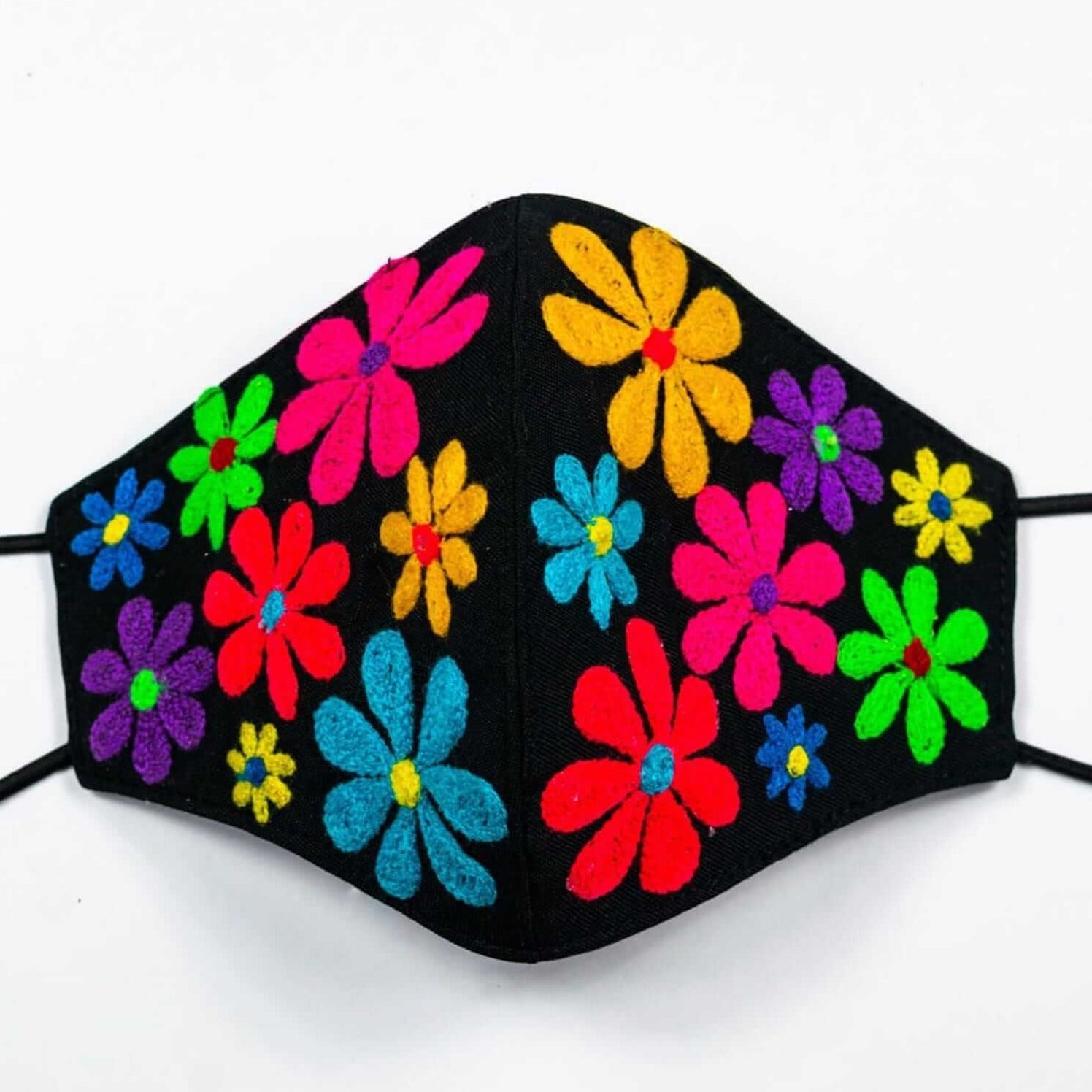 Hand Embroidered Peruvian Face Mask- Multicolor Flower Pattern