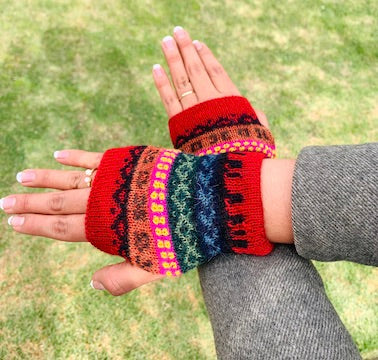 Orange 100% Hand Knitted Gloves