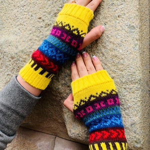 Hand Knitted Fingerless Gloves Yellow- Alpaca Wool Blend
