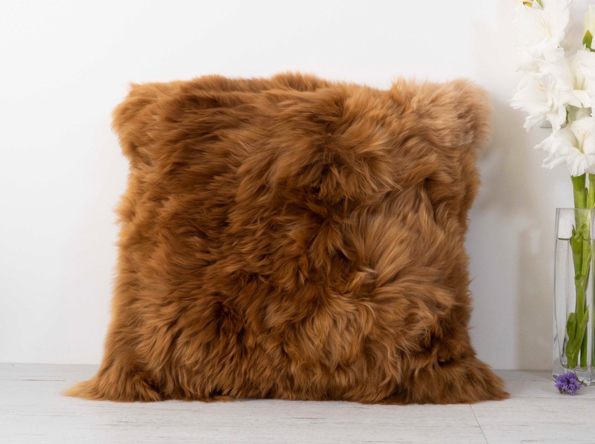 Baby Alpaca Fur Brown Throw Pillow Covers