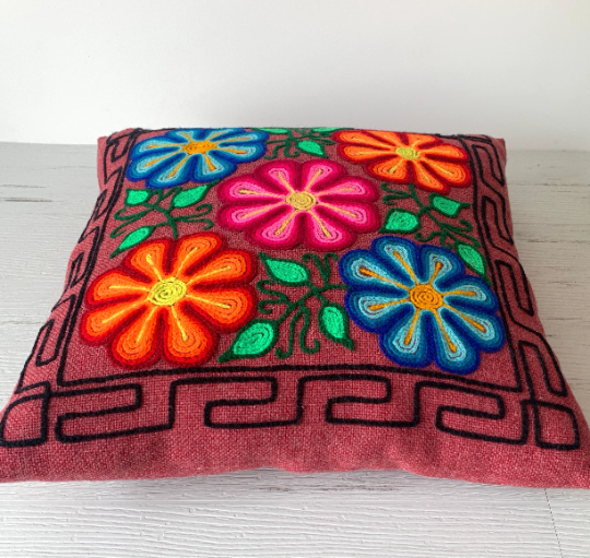Embroidered Floral Pillow Cover | Cushion Case 16 X 16