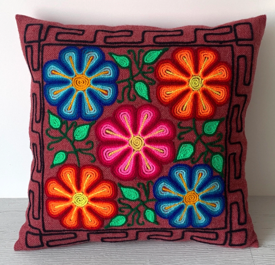 Embroidered Floral Pillow Cover | Cushion Case 16 X 16